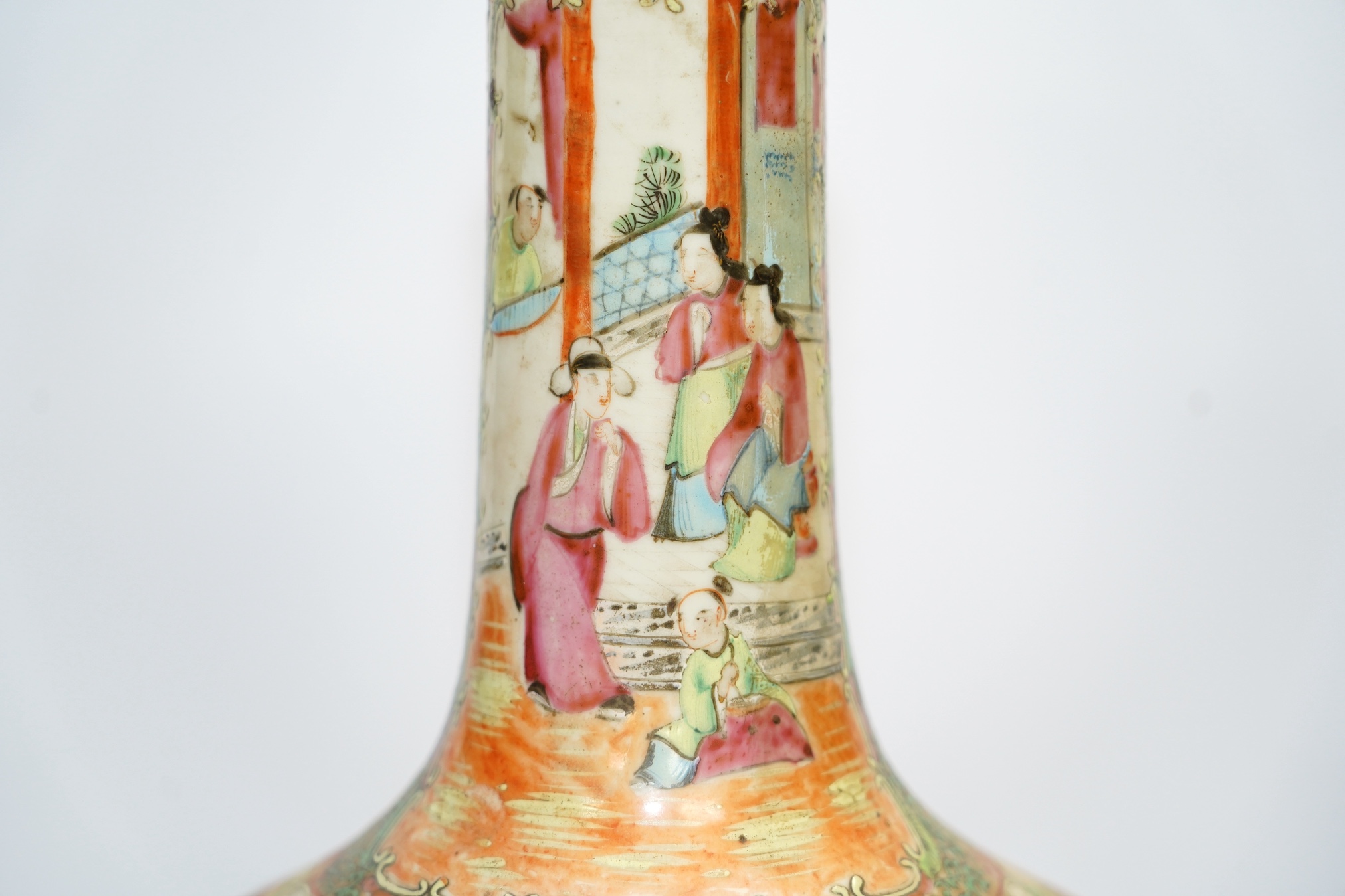A Chinese famille rose vase, 39cm high. Condition - fair, some chipping to rim and very grubby